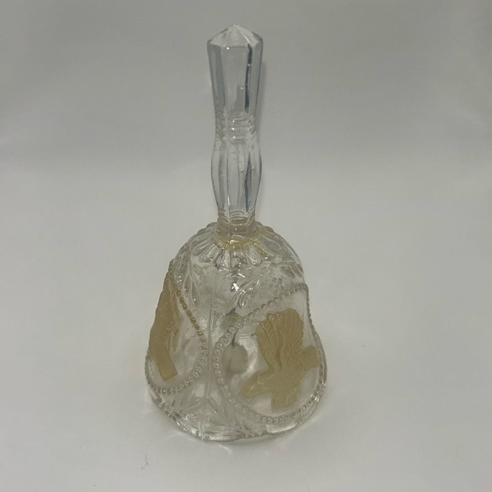 Vtg Emson 24% Lead Crystal Bell Collectible Pledge Of Allegiance Eagles Bell